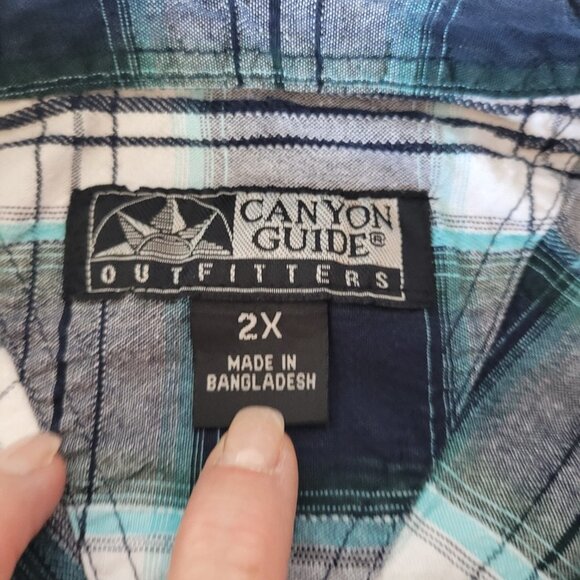 Canyon Guide Outfitter's Flannel Men's sz 2X Teal Grey Plaid Button Down Shirt - Picture 5 of 8
